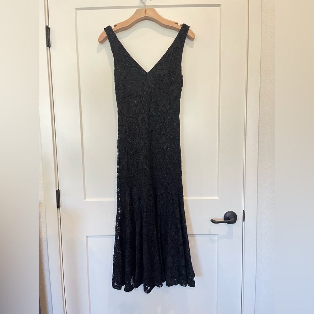Vtg 90s Black Lace Dress Vamp Witchy Ethereal Whimsigoth Fairy Black Midi Slip S